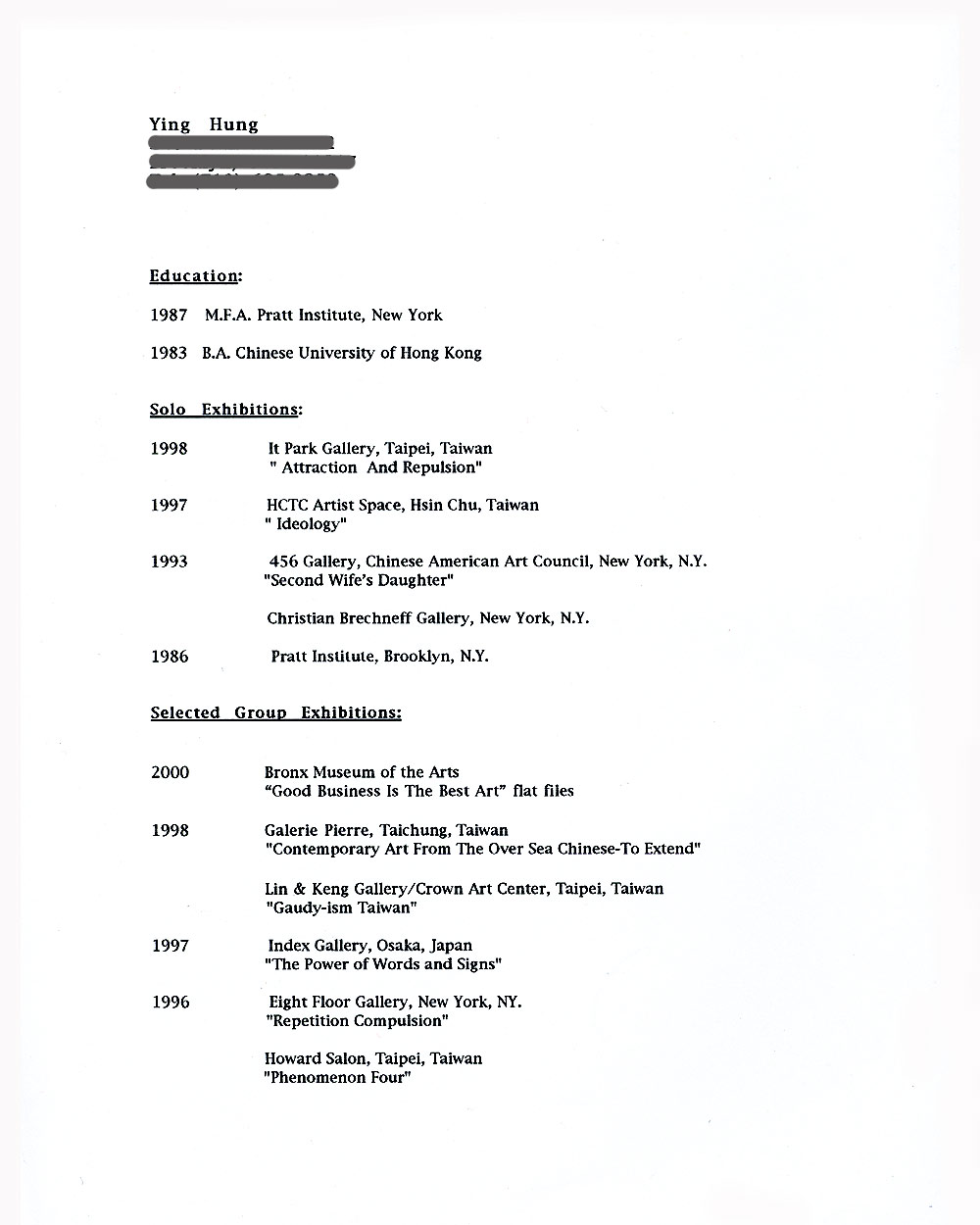 Sui Ying Hung's Resume, pg 1